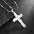 Vintage Christian Jesus Cross Stainless Steel Pendant Little Angel Prayer Necklace Men Women Faith Amulet Jewelry