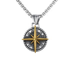 Two-Tone Compass Pendant Necklace Retro Statement