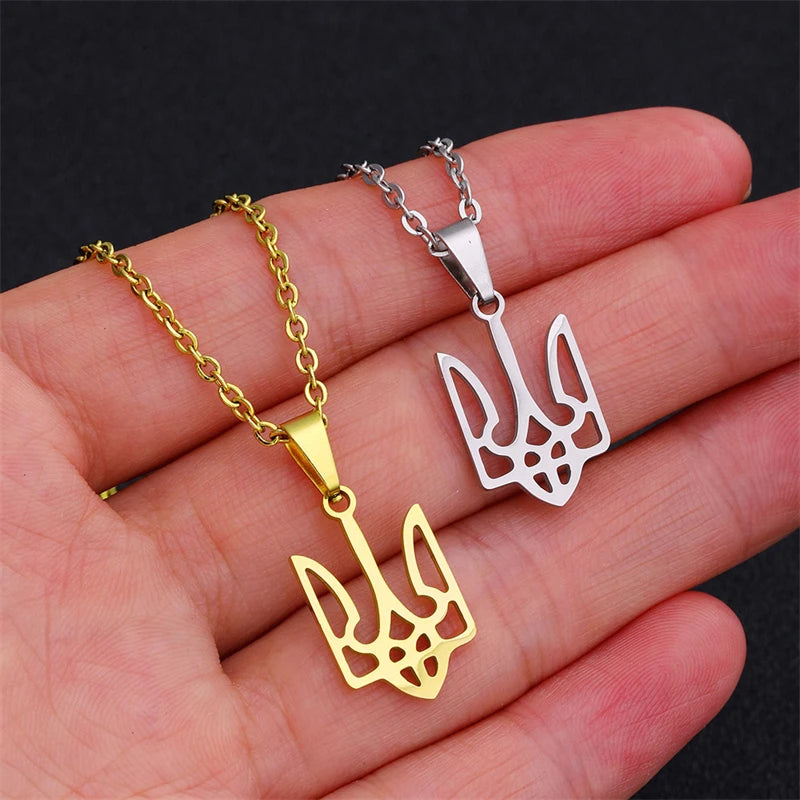 New Creative Ukraine Flag Pendant Necklaces Trident Design National Symbols Of Ukraine Stainless Steel Jewelry Women Men Gift
