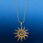 Fashion Vintage Chic Sun Shaped Pendant Necklace Stainless Steel Earrings Statement Golden Fashion Jewlery Accessories
