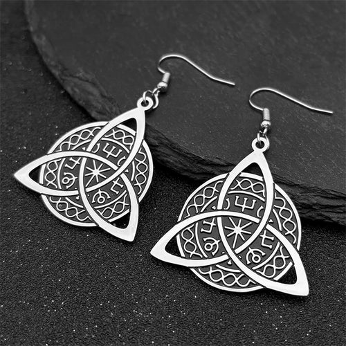 Celtic Silver Earrings Retro Witch Knot Pattern