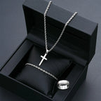 3pcs Set Simple Personality Smooth Surface Stainless Steel Cross Pendant Necklace Bracelet Ring for Women Men Jewelry Sets Gifts