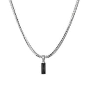 Hip Hop Men Black Square Crystal Pendant Necklace Retro Stainless Steel Flat Chain Jewelry Fashion Accessories
