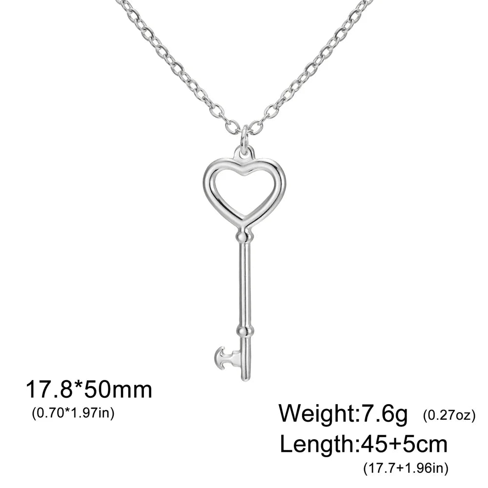 My Shape Saint Benedict Key Necklace for Women Men St. Benedict Key Shape Medal Pendants Chain Stainless Steel Religious Jewelry