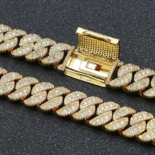 14MM Iced Out Gold-Tone Cuban Link Bracelet