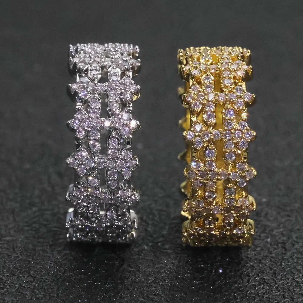 Cross Iced Out Cuban Ring Stainless Steel