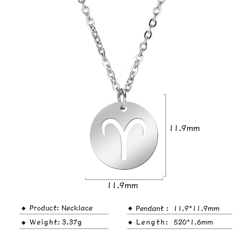 Kkjoy Stainless Steel Star Zodiac Sign Necklaces 12 Constellation Choker Pendants Necklace Aries Libra Leo Collier Birthday Gift