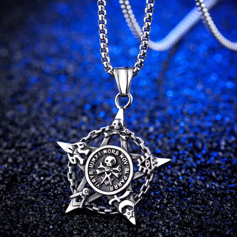Skull Steel Pendant Five Star