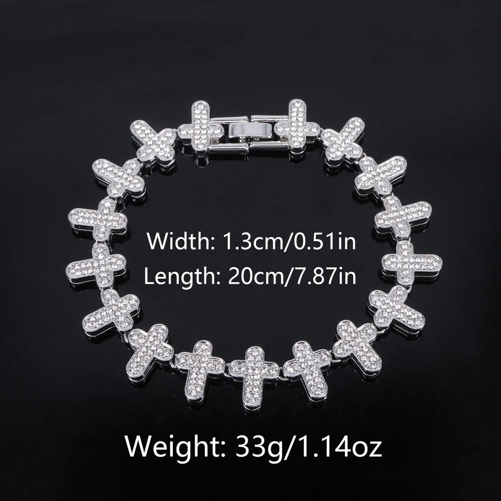 ZAKOL 20/50CM Iced Out Buling Rhinestone CZ Cross Tennis Chain Bracelet Necklace Set Women Men Fashion Hip-hop Rock Jewels