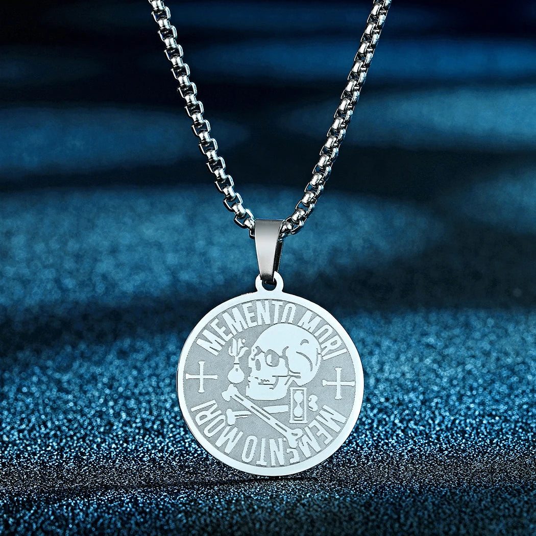 Memento Mori Stoic Skull Pendant Necklace — Stainless