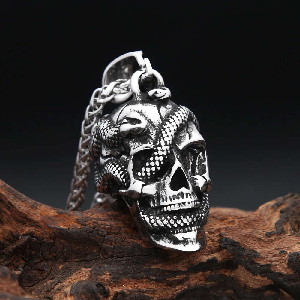 Skull Snake Pendant Necklace — Stainless Steel