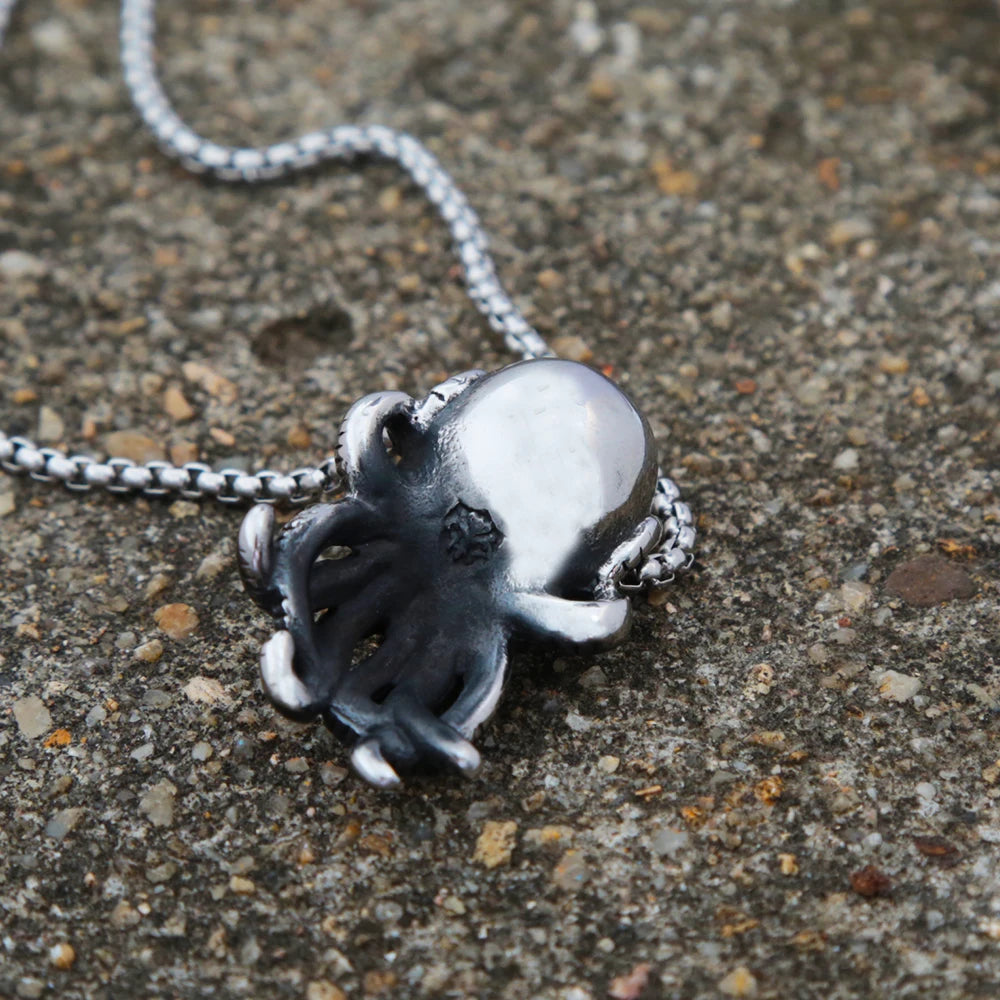 Punk Hip Hop Cthulhu Octopus Pendant Necklace Stainless Steel Men Fashion Street Rock Octopus Animal Necklace Chain