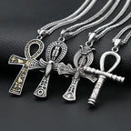 Vintage Stainless Steel Ancient Egyptian Ankh Cross Pendant Necklaces For Men Women Fashion Eye Of Horus Amulet Jewelry