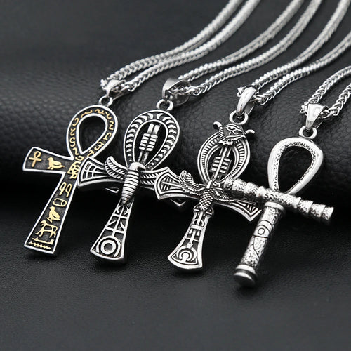 Ankh Cross Eye of Horus Pendant Necklace — Stainless