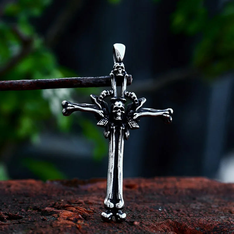 BEIER Punk Rock Fashion Cross Charm Vintage Skull head pendant Chain Fashion jewelry for man women Best Lover gift BP8-479