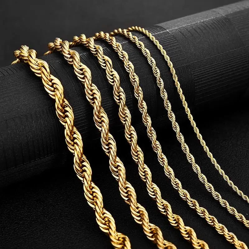Hot Selling 2/3/4/5/6mm 316L Rope Chain Necklace Stainless Steel Never Fade Waterproof Choker Men Women Gold Color