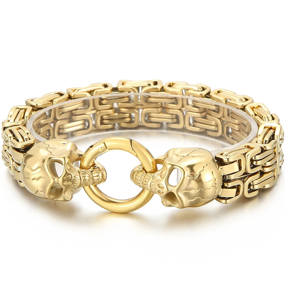 Gothic Skull Bracelet For Man 316L Stainless Steel Skeleton Charm Double Link Chain Men's Bracelets Male Cool On Hand