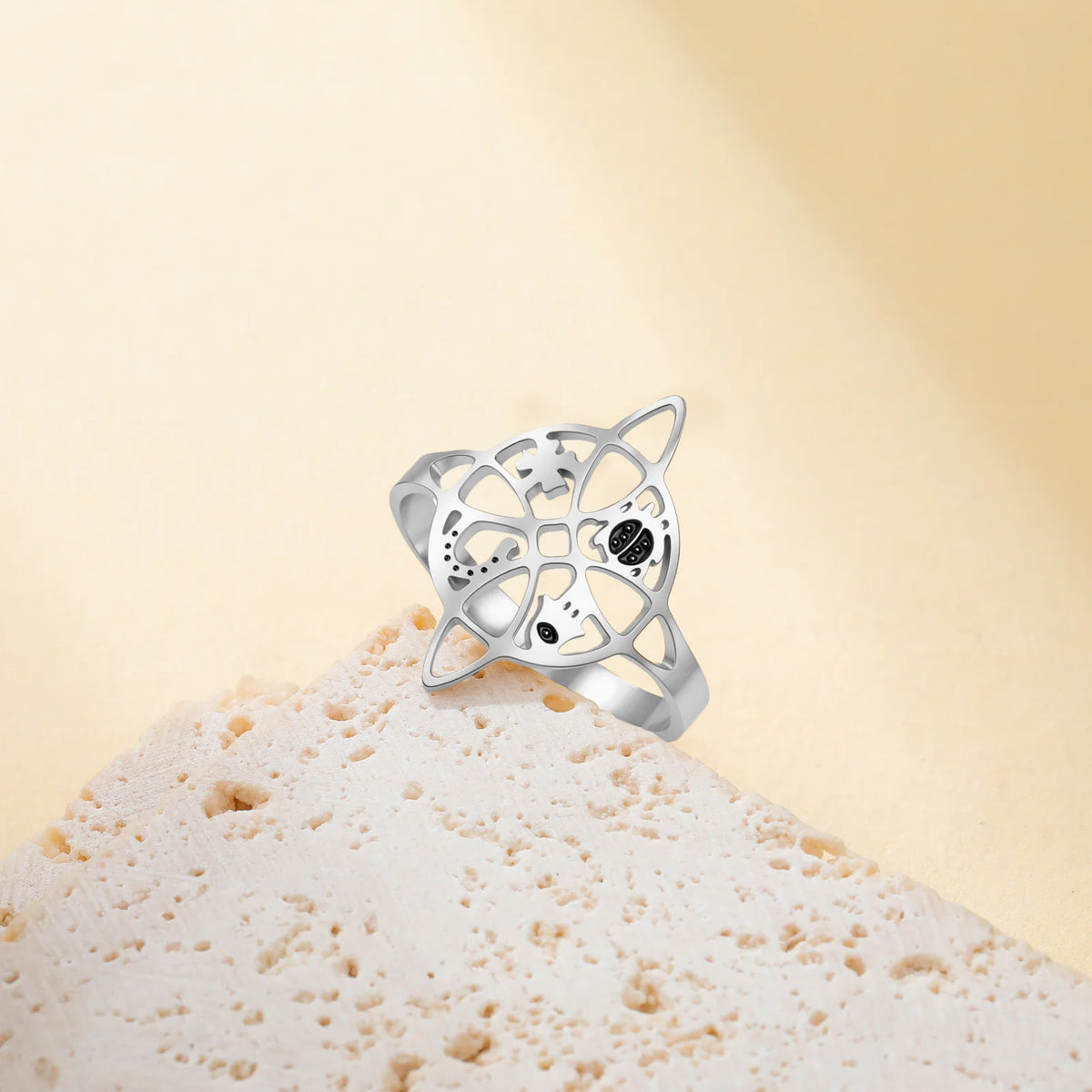 Witch Knot Hollow Adjustable Ring — Stainless Steel Band
