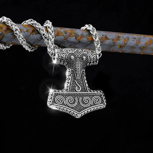 316L Stainless Steel Viking Thor Hammer Pendant Necklace Men Norse Viking Celtic Odin Raven Necklace Amulet Jewelry