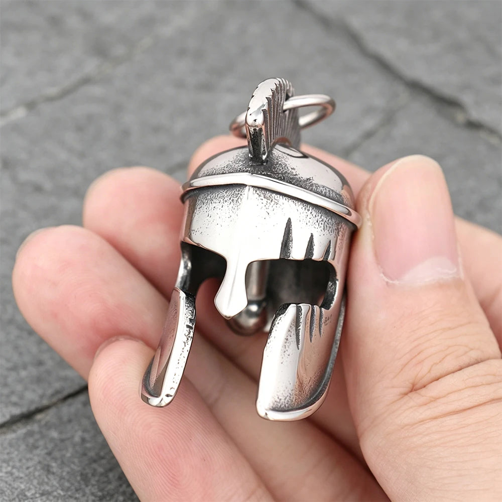 Vintage Spartan Helmet Guardian Bell Pendant Necklace Stainless Steel Unisex Punk Rock Motorcycle Talisman Jewelry Best