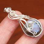 Labradorite Rainbow Moonstone Gemstone Pendant Copper Wire Wrapped Labradorite Jewelry Labradorite Necklace With Chain