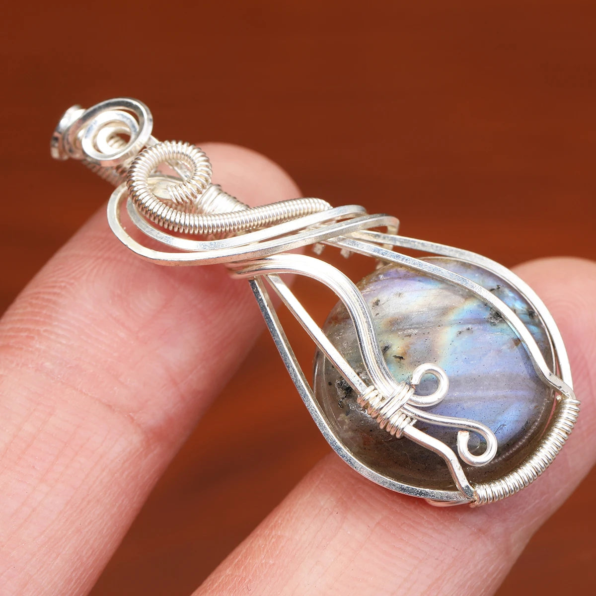 Labradorite Rainbow Moonstone Gemstone Pendant Copper Wire Wrapped Labradorite Jewelry Labradorite Necklace With Chain