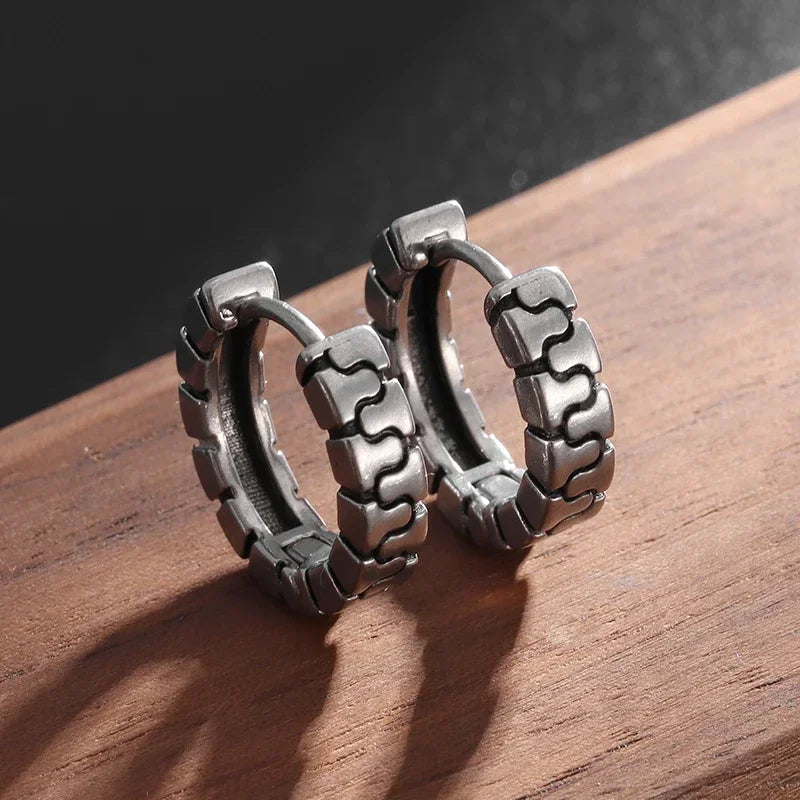 Gothic Spiked Hoop Earrings Small Textured Huggie — Two-Tone