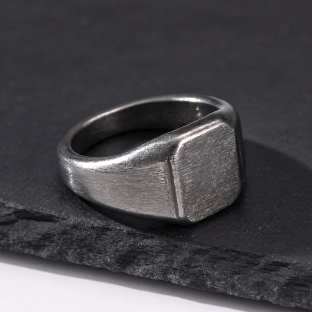 Vintage Punk Square Signet Ring for Men,Stainless Steel Ring Plain Statement Ring,Chunky Ring Geometric Thumb Ring
