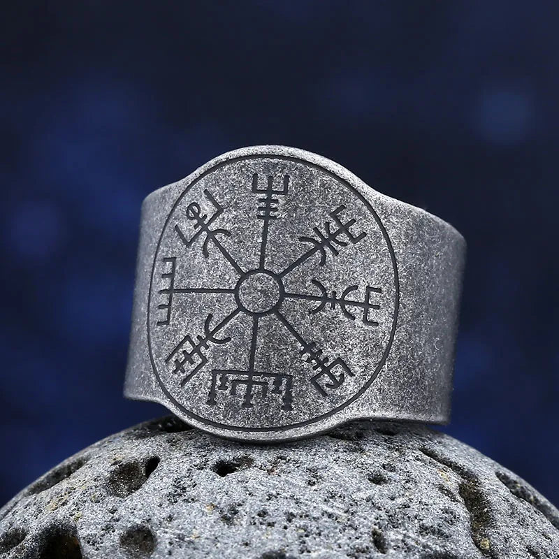 Viking Odin Compass Vegvisir Ring for Men — 316L Stainless Steel