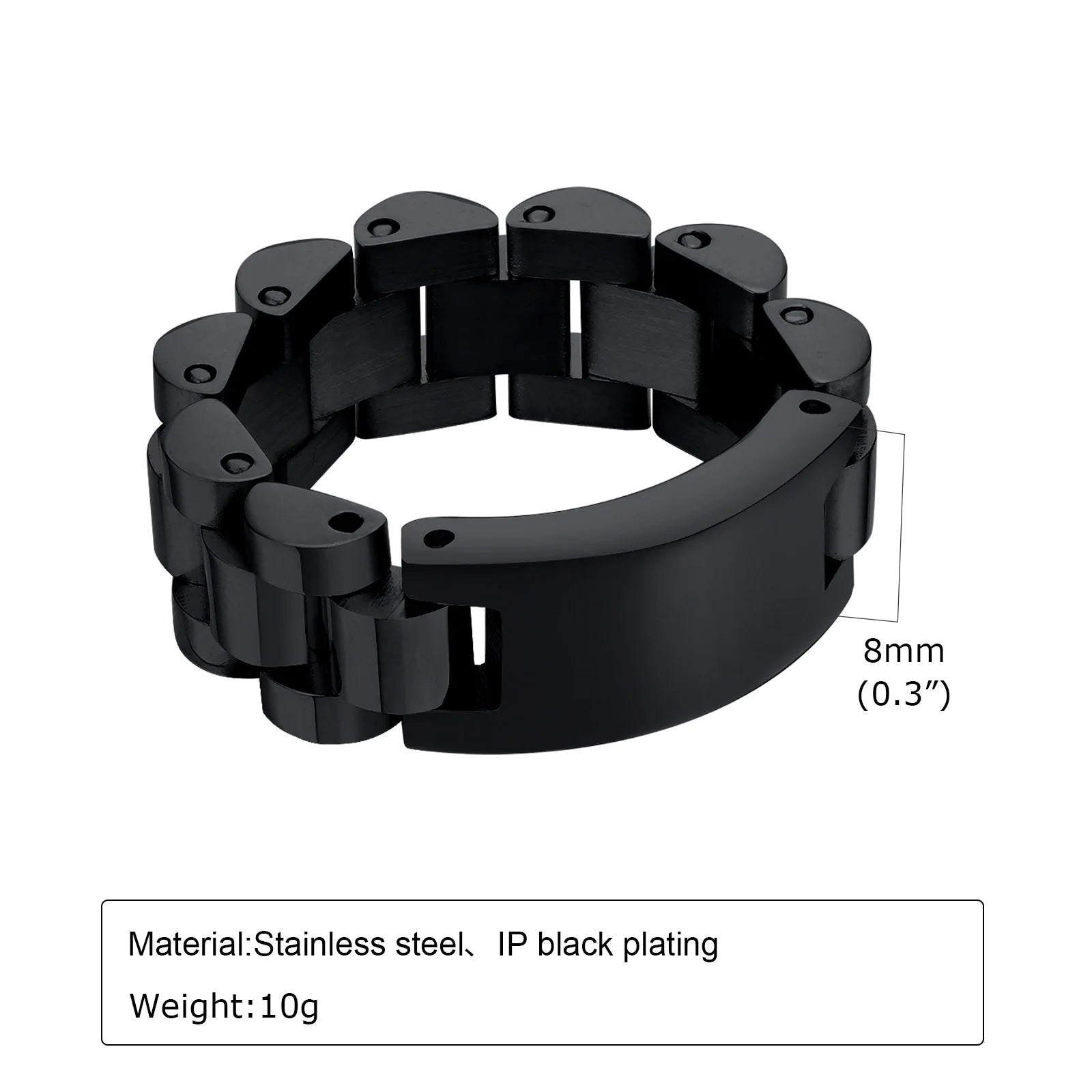 Watch Band Shaped Chain Link Ring 8mm — Stainless Steel