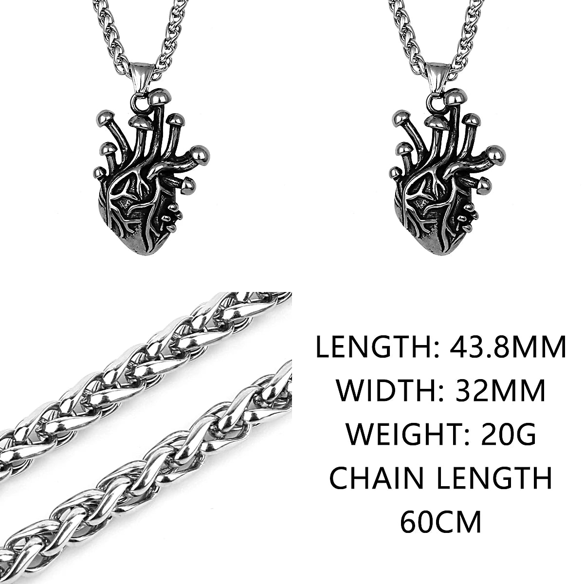 Retro Gothic Simple Heart Pendant Men's Fashion Punk Simple Heart Gift Jewelry Wholesale