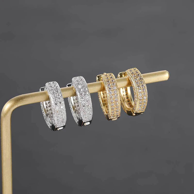 Women's Fashion Shiny Crystal Full Filled Hoop Earrings Micro Zirconia Copper Tiny Huggies Female Trendy Earring