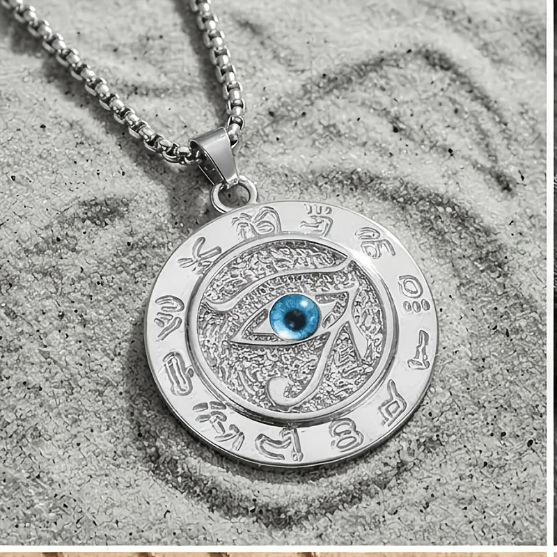 Ancient Egyptian Eye of Horus & Evil Eye Stainless Steel Necklace, 3 Colors Optional | Retro Mystic Symbol Pendant