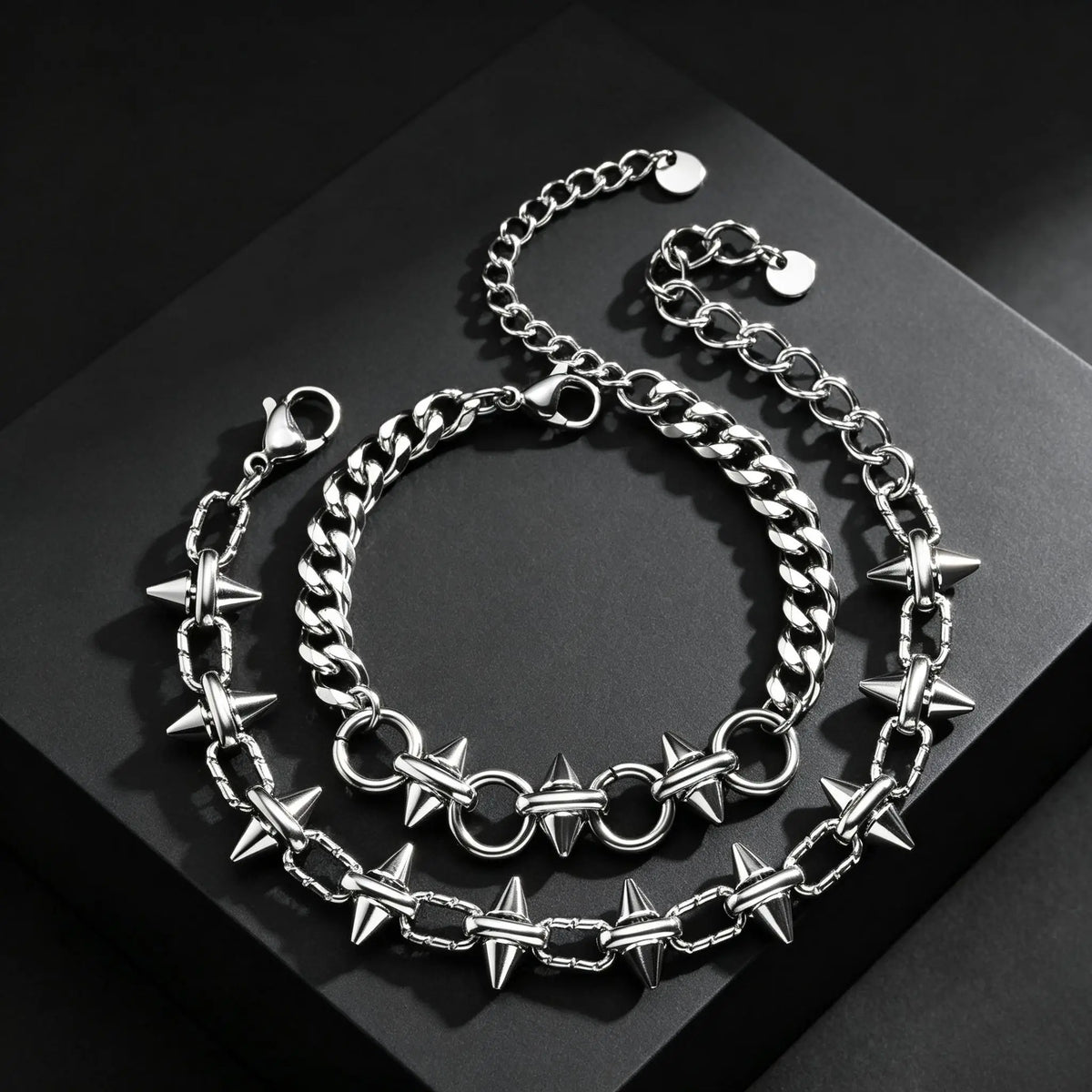 Gothic Spike Rivet Link Bracelet — Stainless Steel
