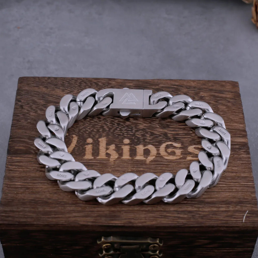Original Design Stainless Steel Cuban Bracelet Men Women Couple Letter Matte Bangle Punk Hip Hop Thick Chunky Chain