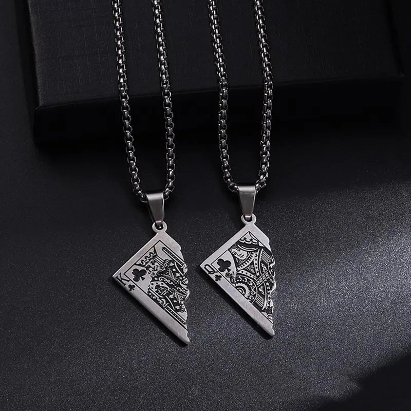 60cm Half Poker Card Pendant Necklace Hip Hop Lucky Ace of Spades Stainless Steel Long Chain Necklace for Men Vintage Jewelry