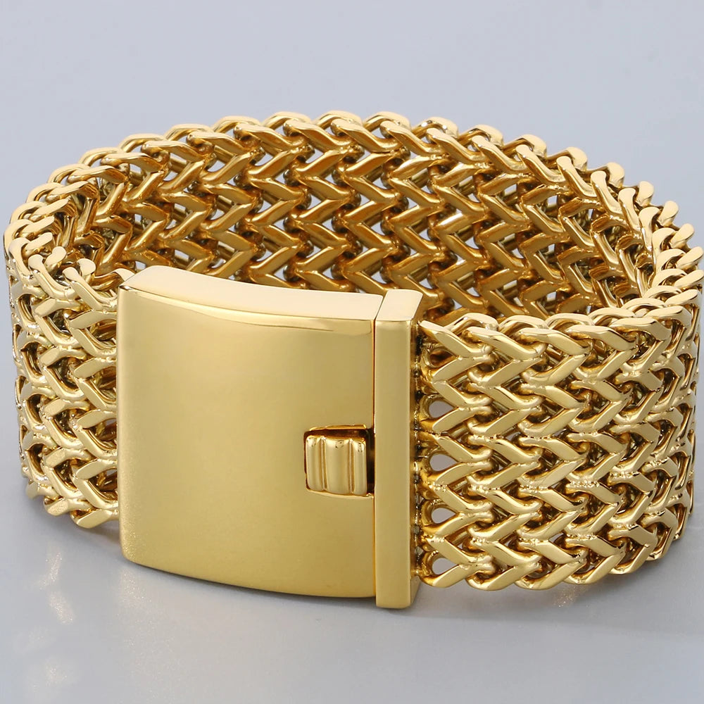 Massive 30MM Width 22CM Long Square Franco Chain Man Bracelet for Men Casting 316L Stainless Steel Men's Bracelets &