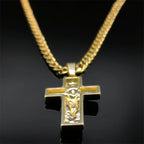 Stainless Steel Cross Jesus Pendant Necklace for Men Gold Color Hip Hop Cuban Chain Religious Crucifix Necklaces