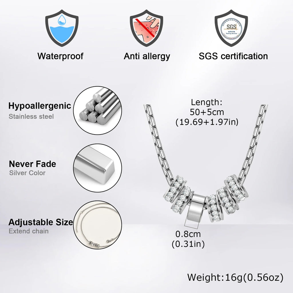Stylish Luxury Zircon Round Ring Pendant Necklace, High Quality Waterproof Stainless Steel Necklace for Men, Fashion