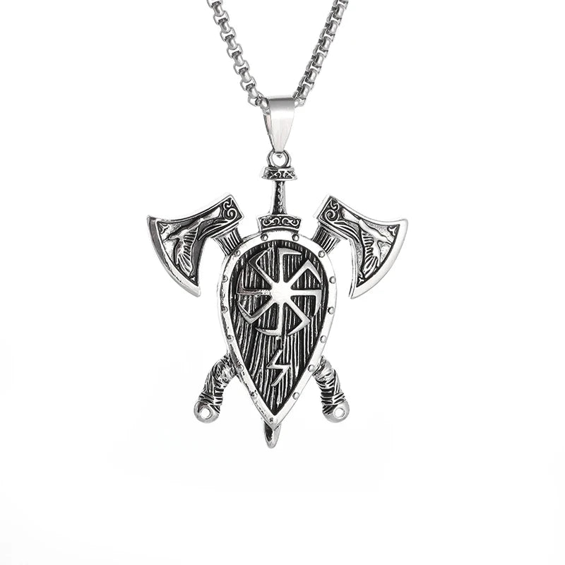 Retro Domineering Nordic Battle Ax Pendant Necklace for Men and Women Punk Pendant Lucky Amulet Jewelry Gift
