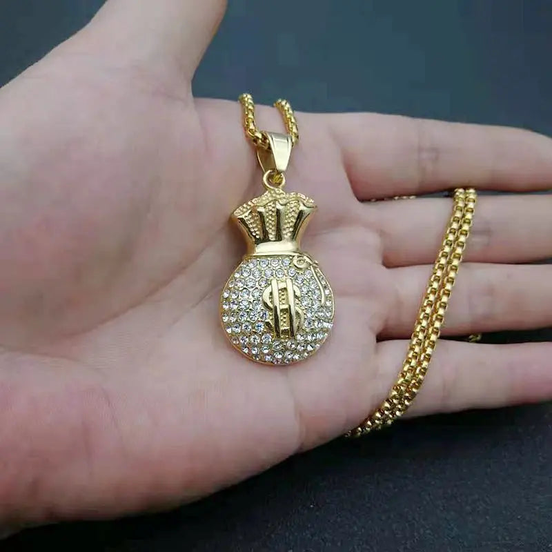 Hip hop Handmade rhinestone Pendants Stainless steel For Jewelry Accessories Dollar Sign Charms Silver gold color