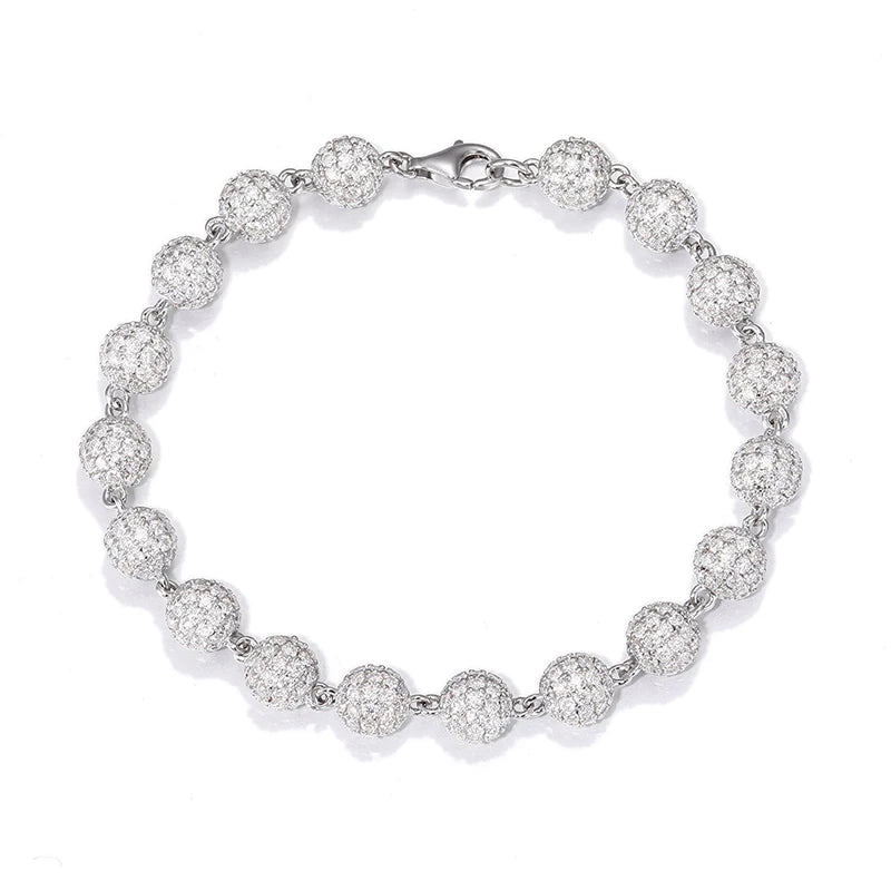 Silver and Moissanite Beads Link Chain Bracelets Women Men Hip Hop Bling Ice Out Rapper Jewelry