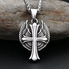 Cross Steel Pendant Vintage Punk Angel Wings Memorial