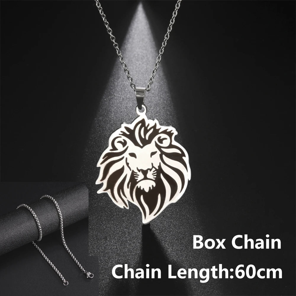 Lion Head Box Chain Pendant — Stainless Steel