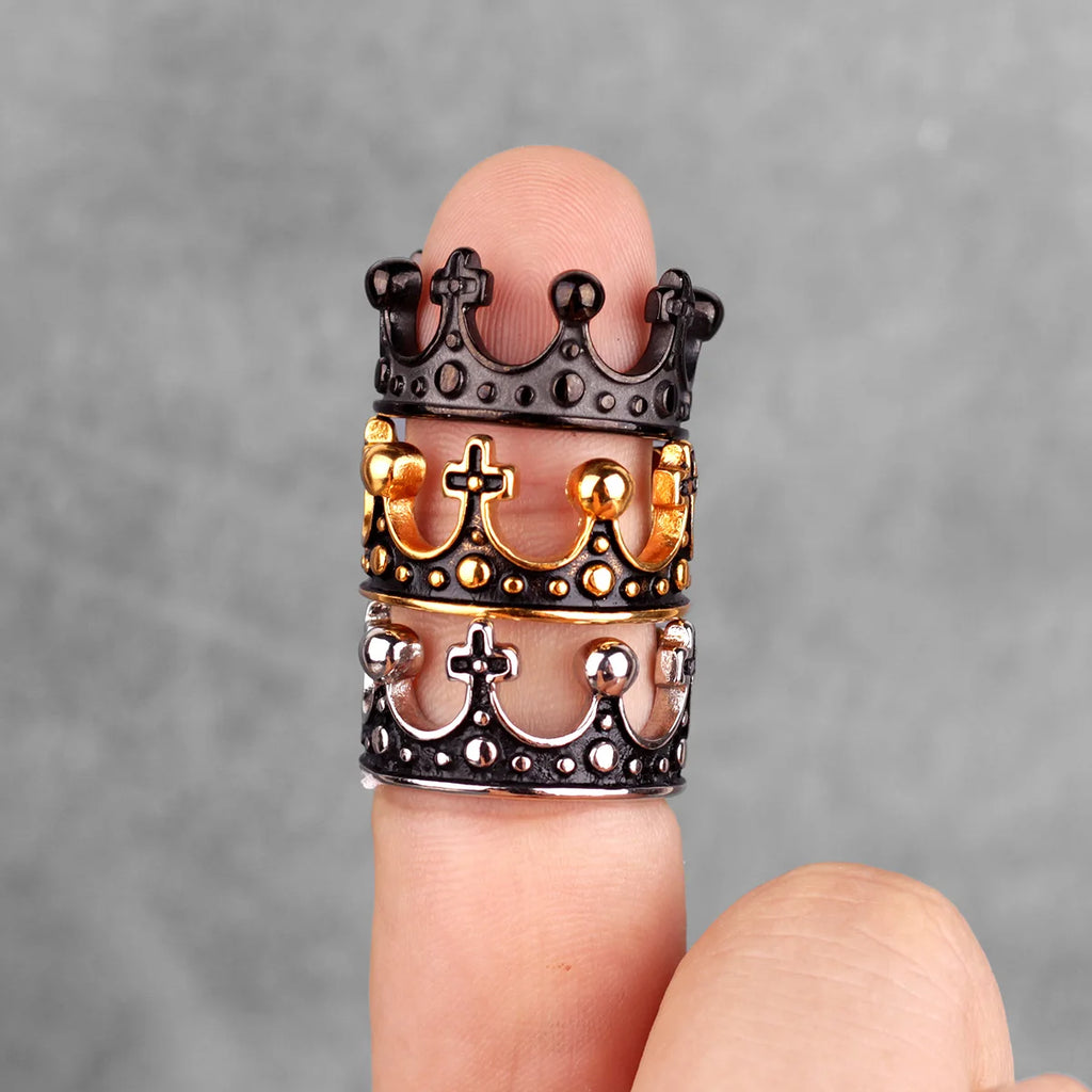 Royal Crown Ring with Red Rhinestones — Stainless Steel