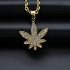 Gold color Pendant Necklace Men women Maple Leaf with rhinestone for Boys Male Steampunk Jewelry