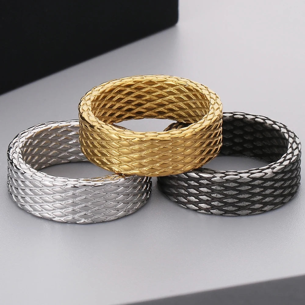Distressed Diamond Pattern Style Stainless Steel Rings for Man Mens Rings Vintage Birthday Jewelry Gifts for Him 3