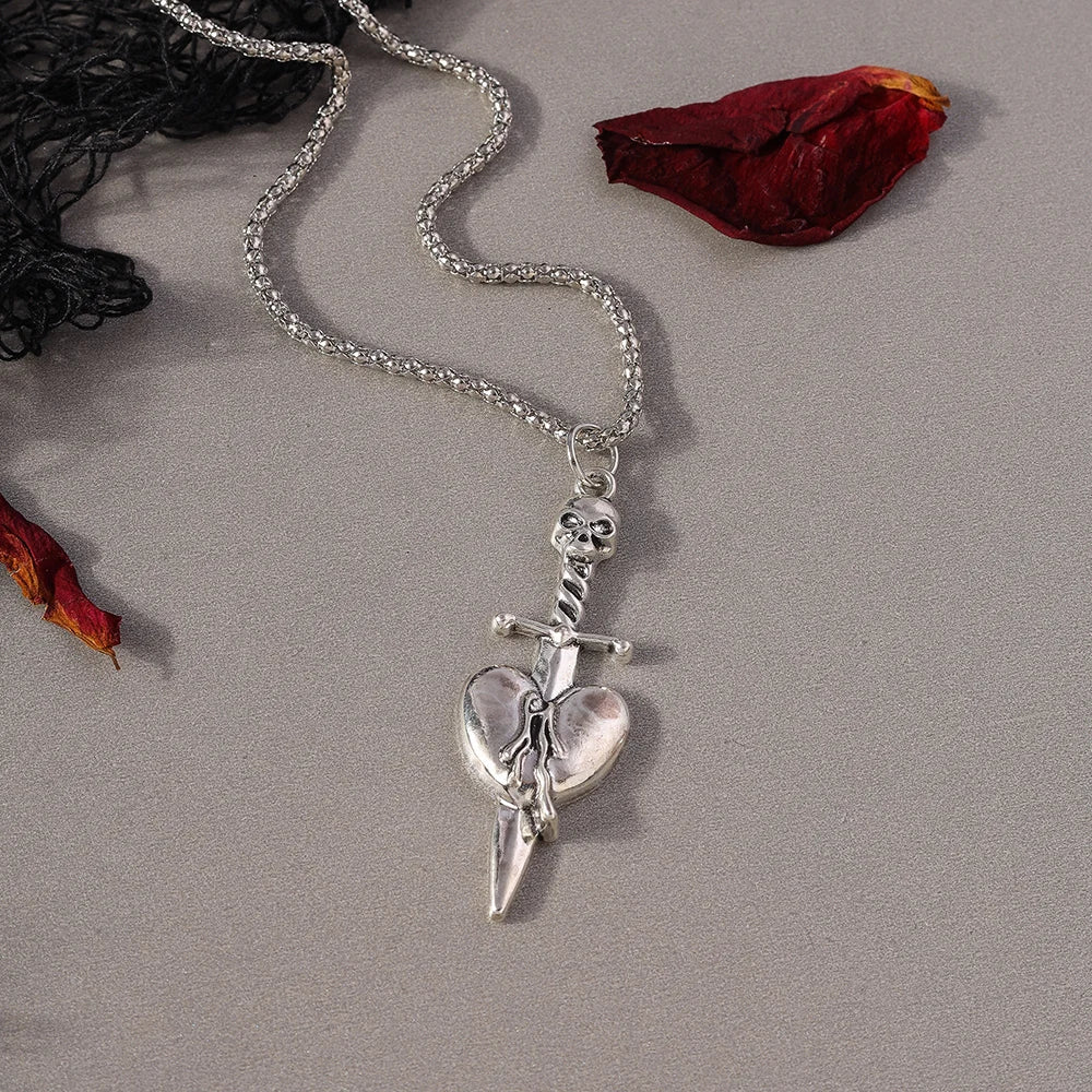 Gothic Skull Love Heart Necklace for Women Men Religious Crucifix Necklaces Punk Jewelry Gifts