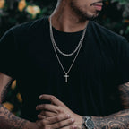 Vnox Dropshipping Mens Cross Necklaces Stainless Steel Layered Plain Cross Pendant Rope Box Chain Necklace Prayer Jesus Collar
