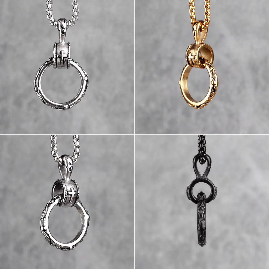 Cross Ring Black Mens Long Necklaces Pendants Chain Hip Hop Punk for Boy Male Stainless Steel Jewelry Creativity Gift Wholesale
